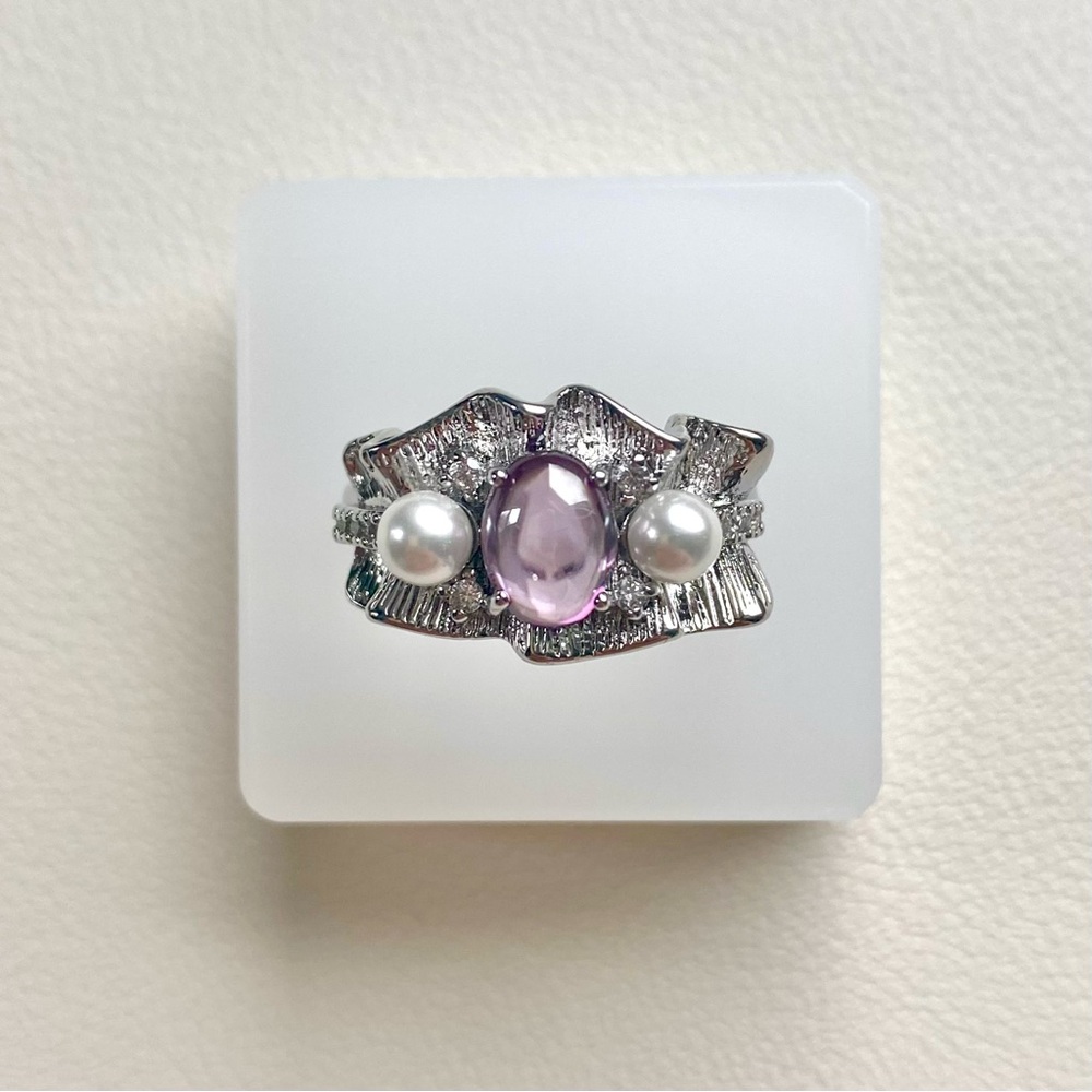 Purple Amethyst and Pearl Ring